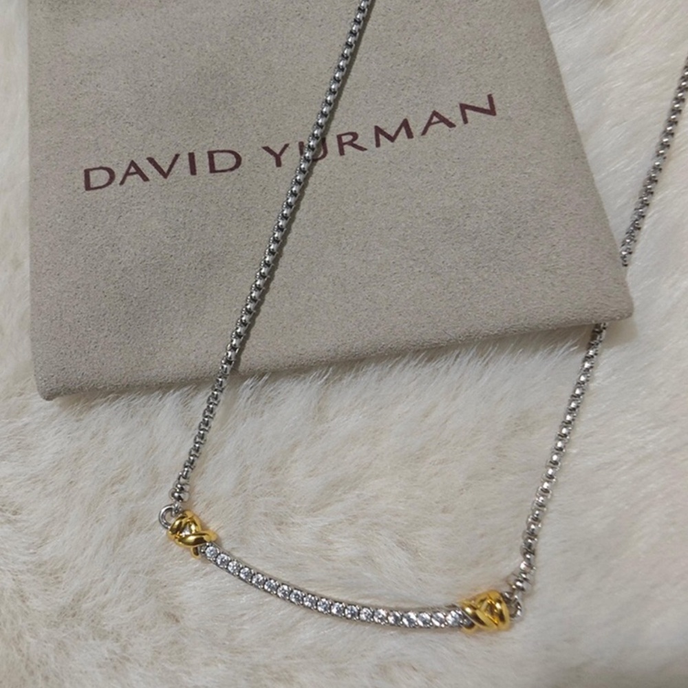 David Yurman Two-Tone Silver and Gold Station Necklace with Pavé Diamonds